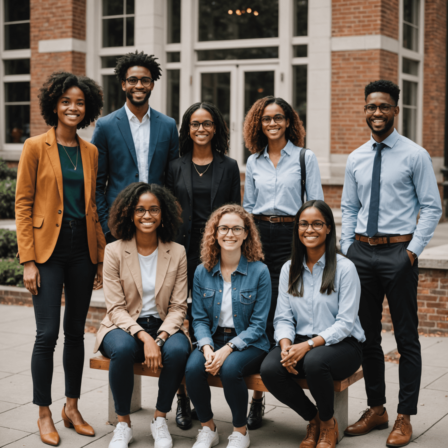 A diverse group of mentors from hatente_click platform, shown in a professional setting with students