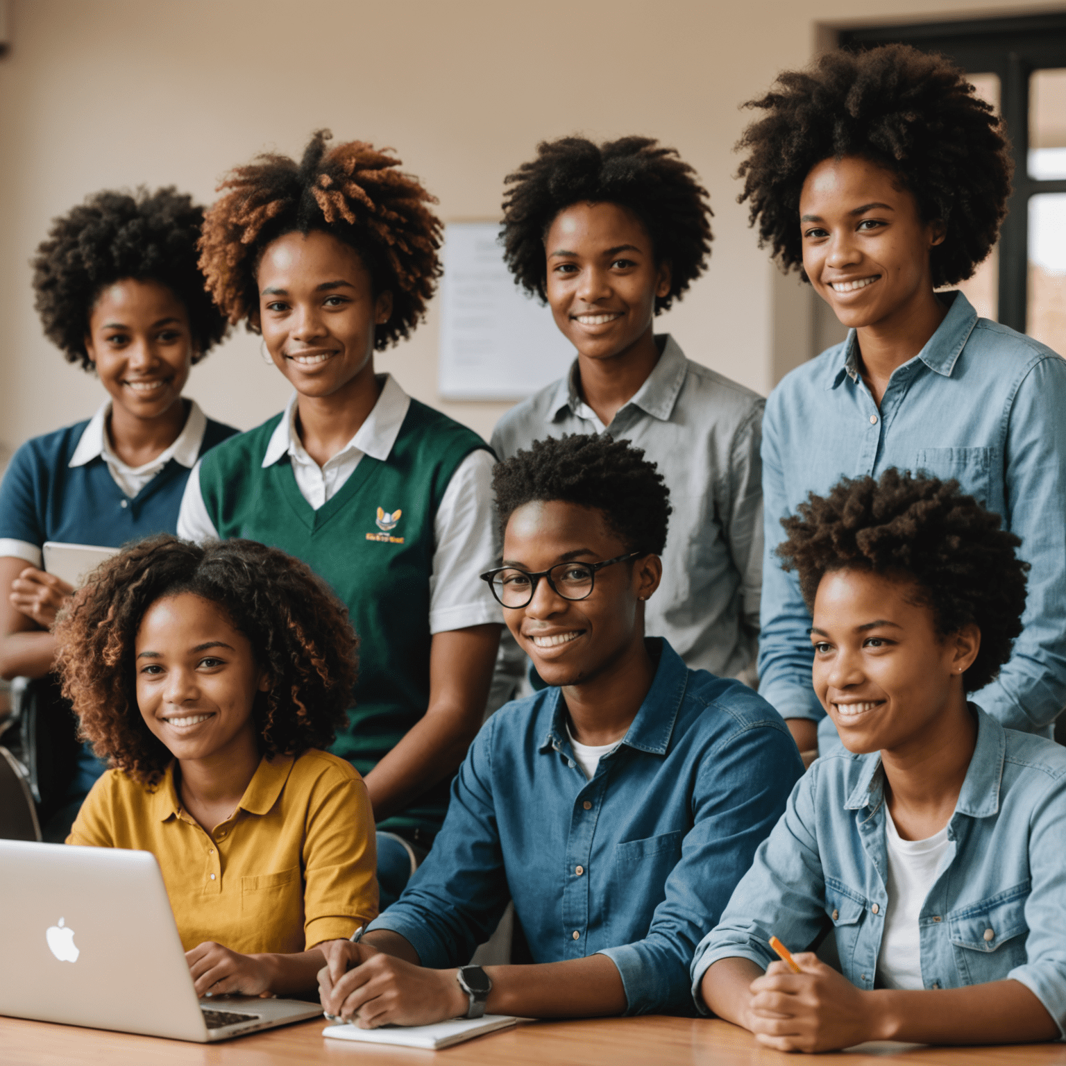 A diverse group of South African students and educators engaged in an online community forum discussion